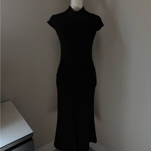 ZARA Black Cap-Sleeve Long Bodycon Dress